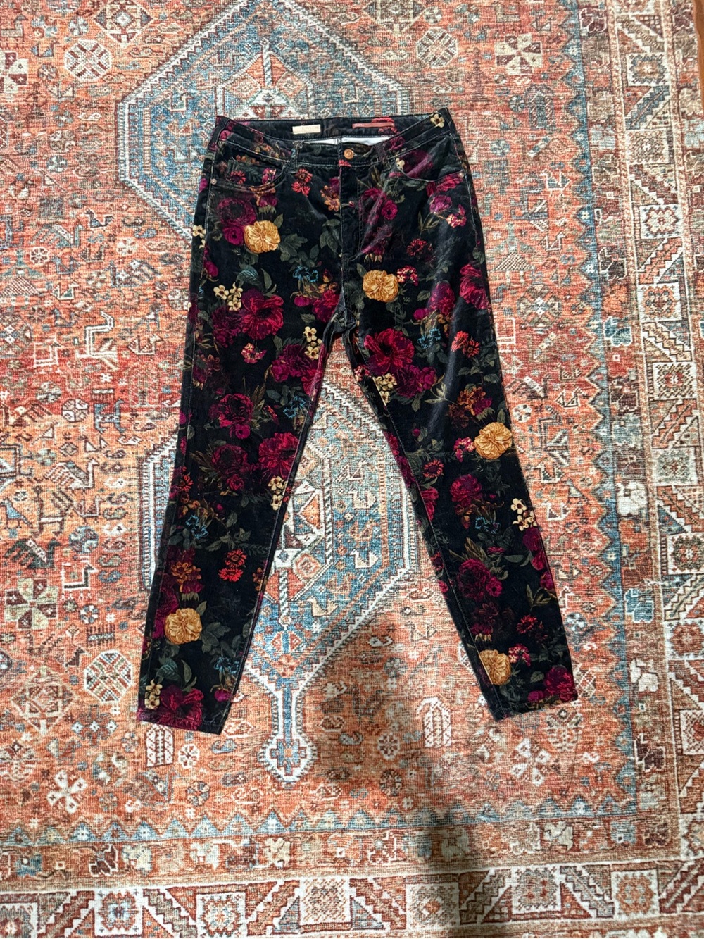 Pilcro Multicolor Floral Velvet Bootcut Pants on Black - Picture 2 of 5